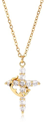 Mikovivi Collier Croix Couronne Pavée Tournée avec Pendentif Diamant Délicat pour Femme - Bijoux Tendance Cadeaux