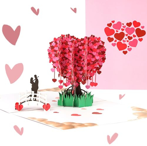 Votvlog 3D Karte Hochzeitskarte Pop Up Herz Grußkarte mit Umschlag Hochzeitskarte Grußkarte für Ehefrau, Freundin, Verlobte Glückwunschkarte Valentinstag Karte für Hochzeits Paare Blumenladen