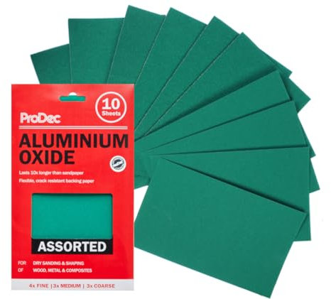 ProDec 10 Sheets Assorted Grades Aluminium Oxide Abrasive Sanding Paper for Sanding Wood, Paint, Plaster, Filler, Metal and More, 9 x 5.5,230x140mm Sandpaper Compatible with Machine Sanders