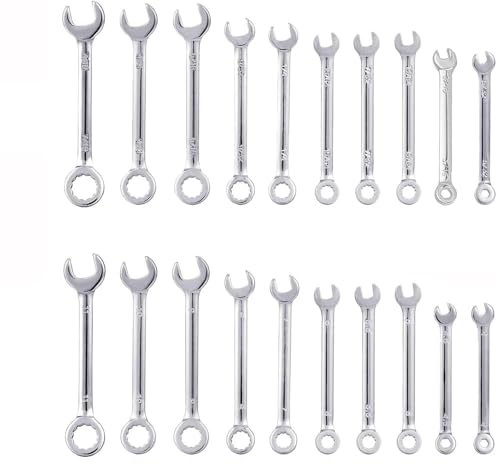 Bestgle 20 Pcd Llaves de Carraca, Juego de 20 Llaves Combinadas Métricas 4-11mm+Pulgada 5/32 Juego de Llaves Combinadas Engranaje de Trinquete de 72 Dientes