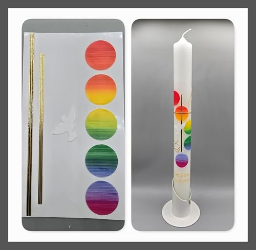 Silkes-Kerzenladen komplettes BASTEL-SET für Kommunionkerzen und Taufkerzen Motiv + Beschriftung (Blockschrift) ! MS 19b