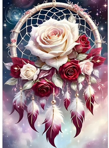 GDYEEH Traumfänger Diamond Painting Erwachsene, 5D Rosen Blumen Diamant Kunst Bilder Anfänger, DIY Runder Vollbohrer Traumland Diamanten Malerei Stickerei Kreuzstich Geschenke Home Wand Dekor 30x40cm