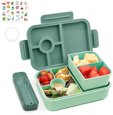 Bugucat Brotdose Kinder mit Fächern 1300ML, Lunchbox Kinder Auslaufsicher mit 5 Fächern, Bento Box Lunch Box mit Fächern für Erwachsene, Frühstücksbox Vesperdose für Jungen&Mädchen