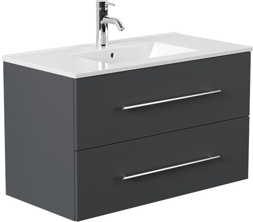 Lomadox Bad Badezimmer Gästebad Waschplatz Waschtisch Waschtisch 90 cm in Graphit