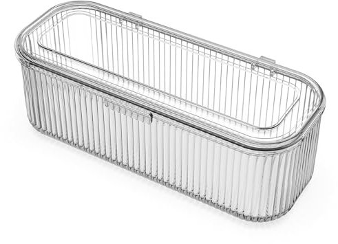 JessLab Makeup Pinselhalter Organizer, Klarer Schmink-Schwamm Behälter, Kosmetik-Aufbewahrung mit Deckel, 1 Fach