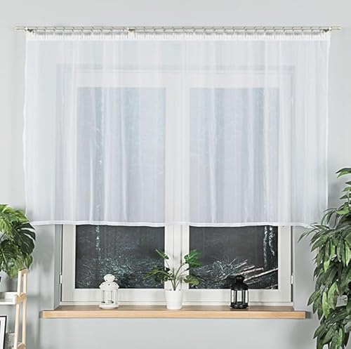 Gardinen Vorhangen Weiß Voile 200x100 cm (BxH) Voile-Gardine Kräuselband Wohnzimmer Küche Schlafzimmer Schiebevorhänge