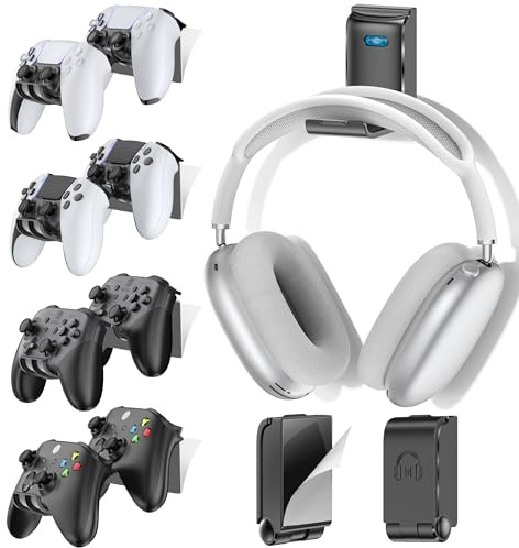 Supporto per Controller & Cuffie da Muro, Supporto da Parete per 8 Controller & Supporto Pieghevole per Cuffie, Supporto Cuffie a Muro per Controller di Gioco, per Xbox, PS5/4, Nintendo, Nero