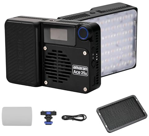 Amaran Ace 25x Pocket Bi-Color On-Camera Mini Video Light(With Control Grid), CCT 2700K - 6500K, App Control,Support Magnetic Attraction, Ideal for Vlog/Video (Charcoal)