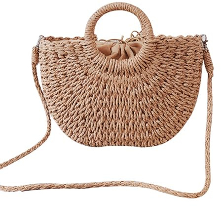 Jsleid Paille Sac Tissé à la Main, Sac en Paille Bandouliere pour Dame, Pochette de Plage Tressée, Avec Épaule Détachable, pour la Vie Quotidienne, la Plage, les Voyages, le Camping et l'Étéb