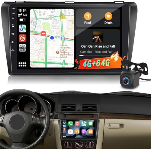 4G+64G Android Autoradio per Mazda 3 2003-2009 con touchscreen 9 pollici 1280x720, CarPlay & Android Auto Wireless, DSP 32EQ, WiFi, GPS, FM RDS Radio, Bluetooth 5.0, SWC + Retrocamera
