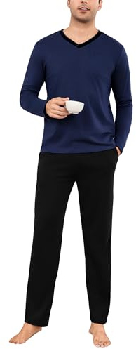 Bresdk Pigiama Uomo Set Lungo in Cotone Invernale Abbigliamento da Notte per Uomini S-4XL