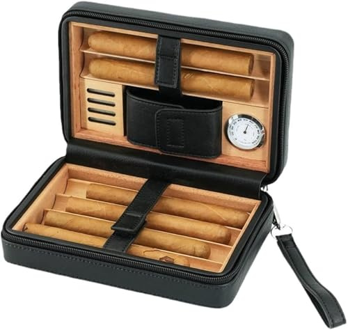 BLUEZY Zigarrenbox Mit Reißverschluss, Tragbarer Reise Humidor Für 6 Zigarren, Praktischer Zigarren-Humidor, Reisehumidor Zigarren, Zigarettenetui, Reisebox, Lederbox B