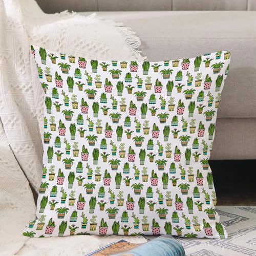 VJIZLOQB Throw Pillow Cushion Cover,Cactus Decor,Colorful Pretty Succulent Houseplants and Cactus,Pillow Cover for Home Livingroom Couch Bed Sofa Decorate 16 x 16 in