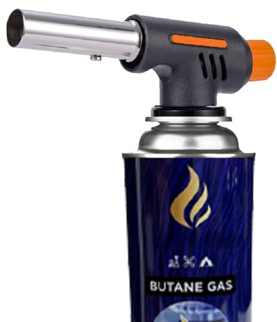 Chalumeau de cuisine à gaz de soudage - Pistolet à flamme - Buse de brûleur de flamme - Brûleur au butane - Pour camping, barbecue, cuisine - Tête de chalumeau + 1 canette