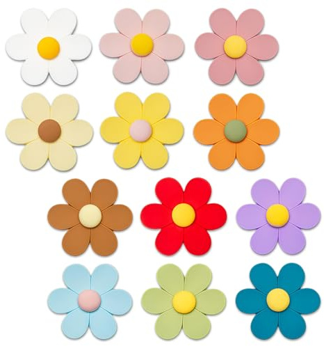 Flintronic 3D Blumen Süß Kühlschrankmagnete, 12 Stück Blumen Magnete Kühlschrank, Süß Bunt Lustige Kühlschrank Magnete für Kühlschrankzubehör, Whiteboard, Pinnwand, Tafel, Küche, Büro