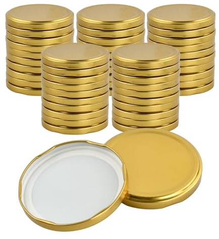 Ziyonix 50 Pezzi Capsule Twist Off per Barattoli In Vetro, Diametro mm.82 Tappi a Vite per Barattoli di Vetro Coperchi Per Vasi in Metallo con 6 Denti (Oro)
