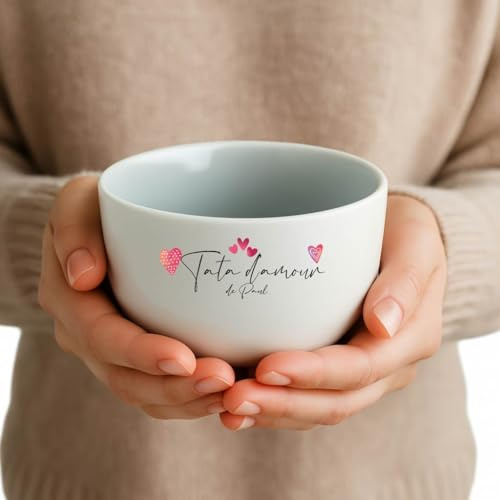 Générique Bol Tata d’amour personnalisé avec prénom – Cadeau Noël, Anniversaire ou Remerciement – Bol céramique blanche 500 ml