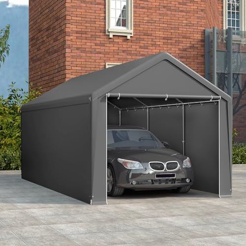 XMTECH Garagenzelt 3x6 m – UV-beständig & sonnensicher Carport Aluminium, Zeltgarage Winterfest mit Türen, Autounterstand für SUV, Boot, LKW, Lagerzelt, Outdoor-Events, Grau