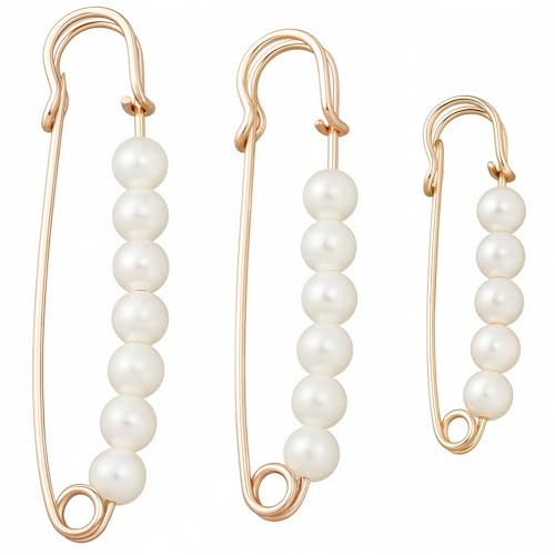 SUNNYCLUE 1 Box 12pcs 3 Styles Safety Brooch Pins Pearl Safety Pin Fashion Gold Iron Metal Imitation Faux Plastic Pearls Beaded Pin Badge Brooch for Women Adult Dress Skirt Sweater Clothes Accessories