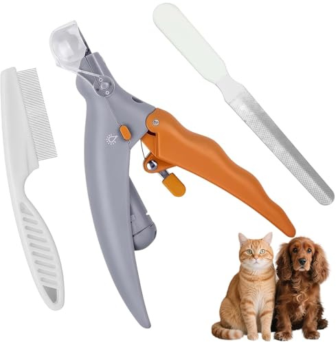Krallenschere für Hunde mit Led-Licht, Hunde Krallenschere Krallenschneider mit Haustierkamm und Nagelfeile, Krallenschere Katzen Haustier Nagelknipser, Krallenschere für Hunde, Katzen, Kleintiere