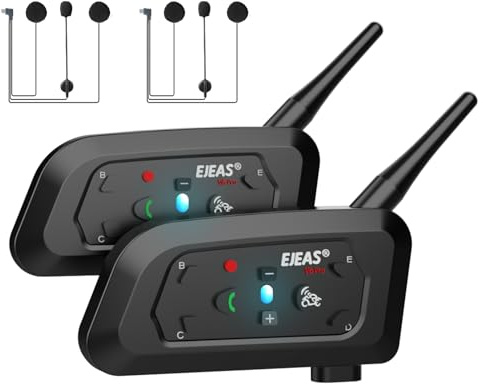 VergeTech V6 Pro+ Motorcycle Helmet Bluetooth Intercom Headset, Up to 6 Riders 2-Way IP67 Waterproof Wireless Motorbike Communication System for Dirt Bike/ATV/Off Road, 2Packs