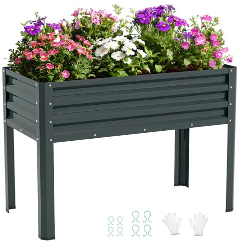 SUNYRISY Hochbeet Metall Blumenkasten für Balkon und Garten 116x60x80cm | Verzinkter Stahl Pflanzkasten Kräuterbeet Pflanzbeet Blumenbeet Hochbeet-Kit für Garten Balkon Terrasse, Grün