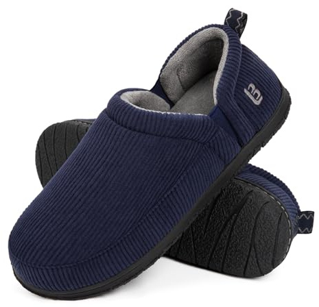 LongBay Men's Two-Tone Slippers Supportive Memory Foam Breathable House Shoes with Non-Slip Sole Indoor Outdoor Navy Blue, UK11