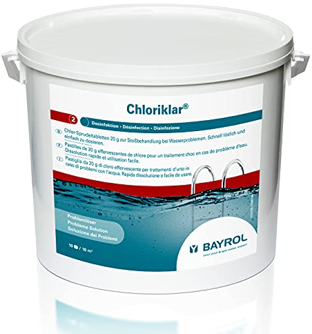 BAYROL Chloriklar 10kg - Chlortabs 20g Schnelllöslich - Mini Schnellchlortabletten für Pool - Schockchlorung Pool Tabletten - Stoßchlorung Pool