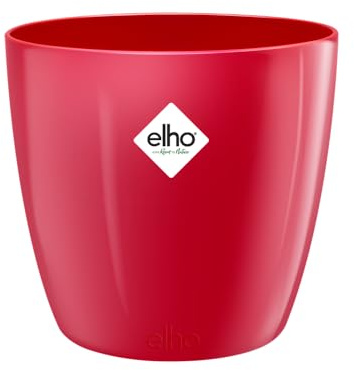 Elho Brussels Diamond Rond 14 - Pot De Fleurs pour Intérieur - Ø 13.6 x H 12.5 cm - Rouge/Lovely Rouge