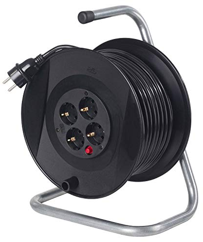 as - Schwabe Kabeltrommel - 20 m Kunststoffmantelleitung mit Schutzkontaktstecker - Verlängerungskabel-Trommel - 4 Schutzkontakt-Steckdosen - IP20 - Made in Germany - 11103