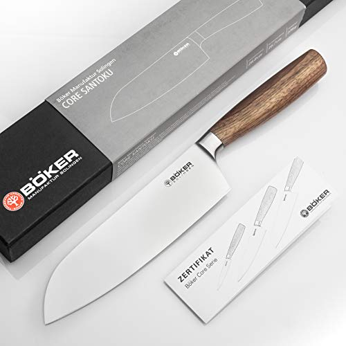 BÖKER SOLINGEN® Core geschmiedetes Santoku Messer 17 cm mit Holzgriff - extrem scharfes Solingen Profi Küchen-Messer in edler Geschenkbox