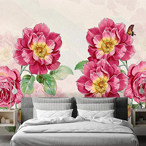 Murales de pared 3D personalizados papel tapiz Retro pintado a mano flores rojas arte pintura de pared sala de estar dormitorio impermeable lienzo papel tapiz
