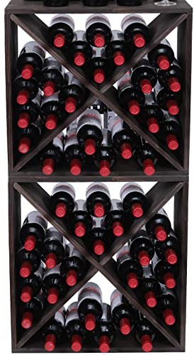 FDHUIJIA Wine Racks countertop Solid Wood Stackable Storage Rustic Retro Cube 48-Bottle Wooden Wine Rack Wine Cabinet(48BottleBlack)