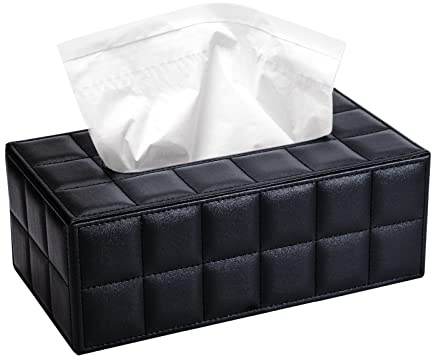 Taschentuchbox, rechteckig, Spender für Taschentücher, aus PU-Leder, Stoff, für Dekoration von Haus, Büro und Auto, schwarz