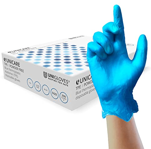 UNIGLOVES Unicare GS0235 - Guantes desechables (elastómero termoplástico, 200 unidades), color azul