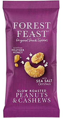 FOREST FEAST Slow Roasted Peanut & Cashews 12 x 40g | Heather Honey Roasted Cashew & Peanut Mix Nuts Snack, Naturally High in Protein, High Fibre & Gluten Free Savoury Snack