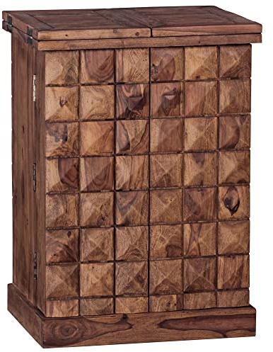 möbelando Hausbar Lucca Massivholz Sheesham Weinbar ausklappbar Vitrine Landhausstil Barschrank Aufbewahrung Flaschen Gläser