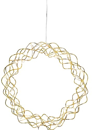 EGLO LED Lichterkranz, Fensterlicht Weihnachten aus Draht und Kunststoff in Messing, Weihnachtskranz beleuchtet, Fensterdeko Wohnzimmer, warmweiß, Ø 30 cm, Länge Kabel 350 cm