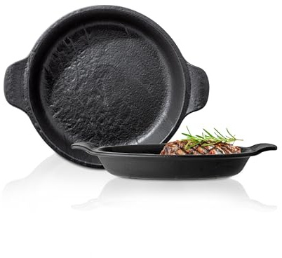 Wilmax | Flache Auflaufform | 800 ml | Runde, Schwarze Backform aus Porzellan | Elegante Pfanne | Handglasiert | Langlebig | Praktisch | Spülmaschinenfest | Ideal im Set | Als Geschenk