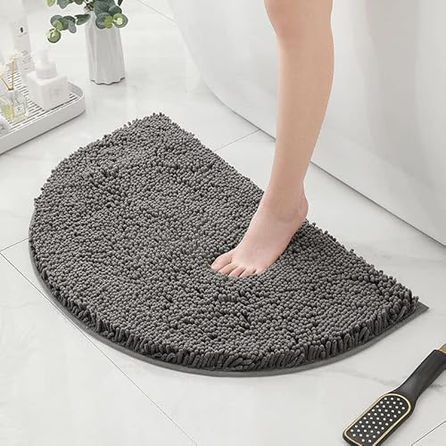 HYFAN Tappeto da bagno semicircolare in ciniglia e microfibra, antiscivolo, super assorbente, ad asciugatura rapida, morbido tappeto shaggy per vasca da bagno, lavabile in lavatrice, tappetino