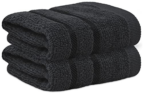 Towelogy® Fast Drying Flannel Face Cloth 100% Cotton Super Soft Premium Washcloths Facial Towels | OEKO-TEX Certified 33x33 cm (Noir, 2)
