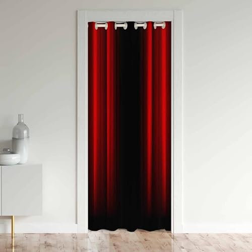 Loussiesd Doorway Curtain Privacy Red and Black Abstract Ombre Door Cover Curtain Modern Geometric Stripe Insulated Thermal Curtains for Bedroom 80 inch Length (1 Panel 132x203cm)
