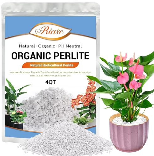 Riare 4L Organic Perlite for Plants - Horticultural Perlite Soil Amendment for Plants Potting Mix, Natural Chunky Perlite Soil Additive Conditioner Improve Root Growth, Drainage and Ventilation