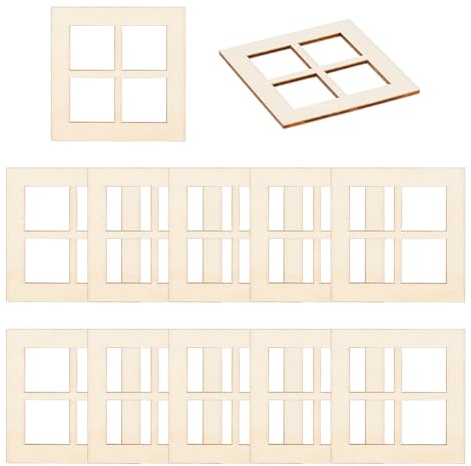 OLYCRAFT 20 Pezzi Mini Finestra Quadrata in Legno 7x7cm - Telaio per Case Miniatura, Ornamenti da Giardino, Accessori per Mobili e Decorazione