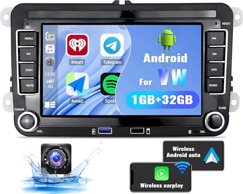CAMECHO Android 13 Autoradio mit Wireless Carplay/Android Auto für VW Passat Tiguan Altea 2 Din Radio mit GPS Navi 7 Zoll Bildschirm Bluetooth Freisprecheinrichtung FM/RDS/HiFi Radio Rückfahrkamera