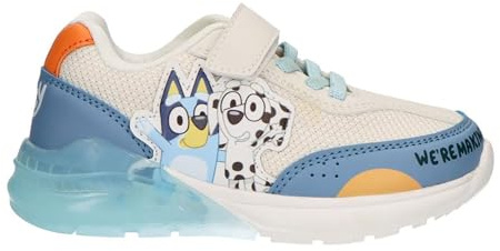 Bluey Chaussures pour enfants - Blanc et bleu - Taille 31 - Fermeture Velcro - Chaussures de sport avec semelle TPR et lumière LED - Bout renforcé - Produit Original Fabriqué en Espagne