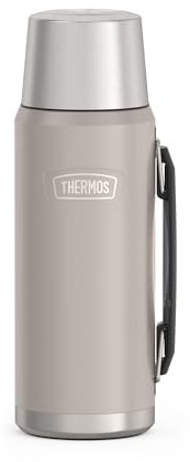 THERMOS ICON BEVERAGE BOTTLE 1,20l, beige/sandstone mat, Thermosflasche 1200ml, Isolierflasche mit Trinkbecher, Thermoskanne mit Griff, 24 h heiß/24 h kalt, spülmaschinenfest, absolut dicht, BPA-frei