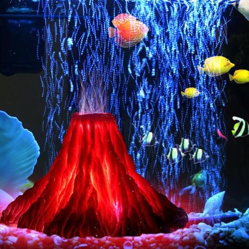 BORDEAG Aquarium Vulkan Ornament Kit mit LED-Lighting, Bunte LED-Lichter mit Blasenpumpe und Vulkanstein für Aquarium-Dekoration