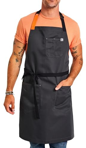 hedley & bennett Essential Apron - Adjustable Bib Chef Apron with 3 Pockets & Towel Loop - 65/35 Polycotton Twill - Top Chef