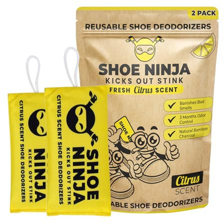 Shoe Ninja Shoe Deodorizer - Shoe Odour Eliminator with Activated Charcoal, Versatile and Reusable Deodoriser Bags for Shoes, Football Boot Deodoriser and Shoe Smell Remover, Great for Sports - 2 Pack